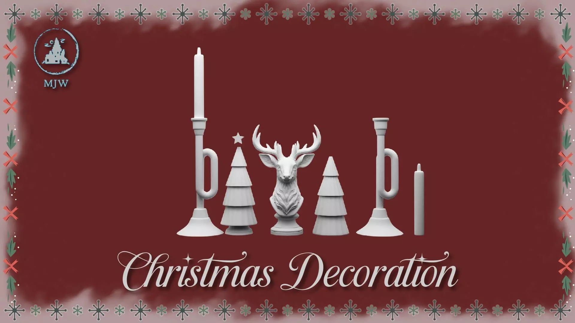 Christmas Miniature Set  Trumpet Candlesticks and Reindeer Bust 3D print model_21