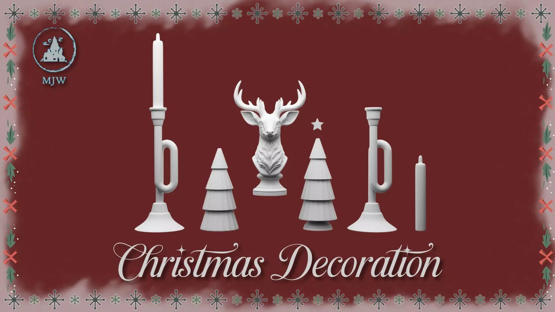 Christmas Miniature Set  Trumpet Candlesticks and Reindeer Bust 3D print model_22