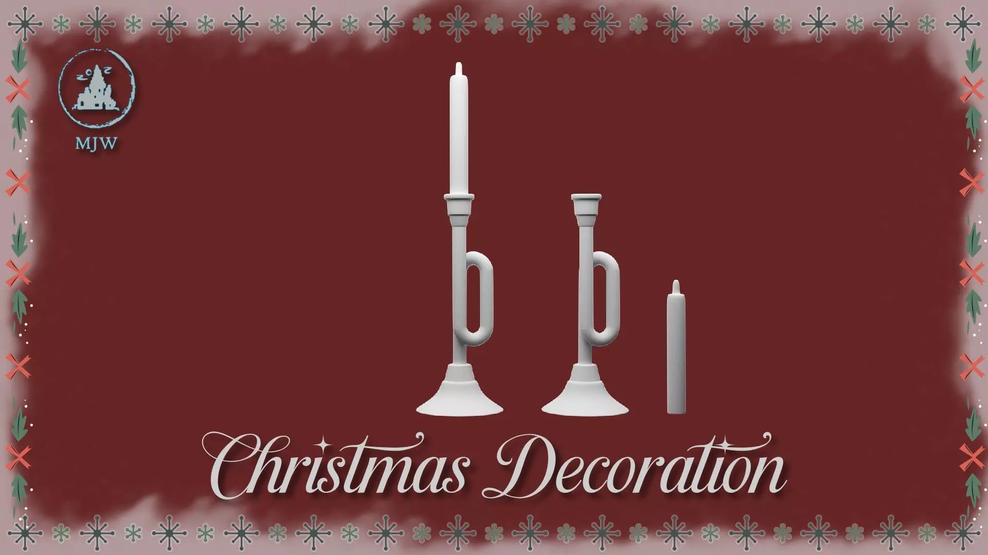 Christmas Miniature Set  Trumpet Candlesticks and Reindeer Bust 3D print model_15