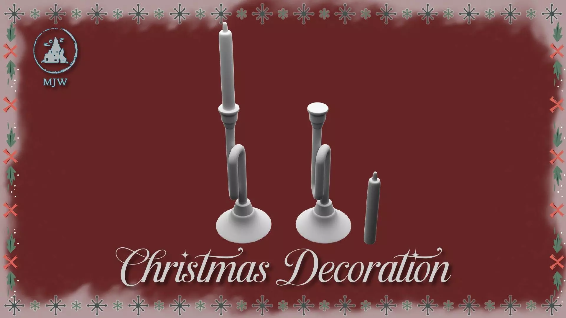 Christmas Miniature Set  Trumpet Candlesticks and Reindeer Bust 3D print model_14