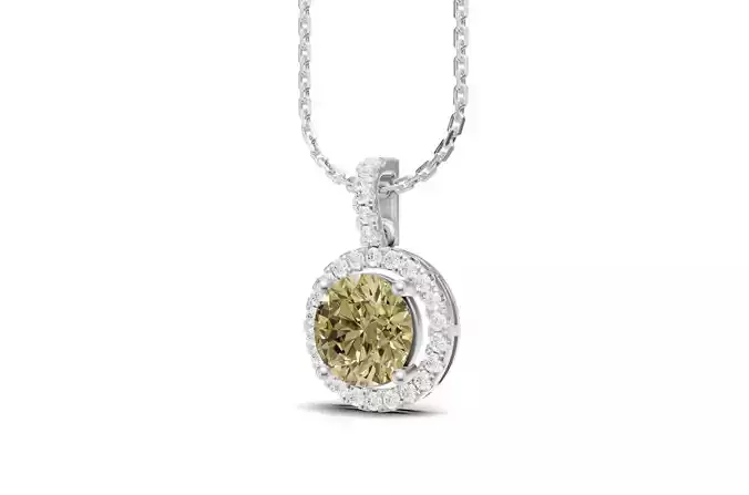 Round Pointer Diamond Pendant With Yellow Center Stone