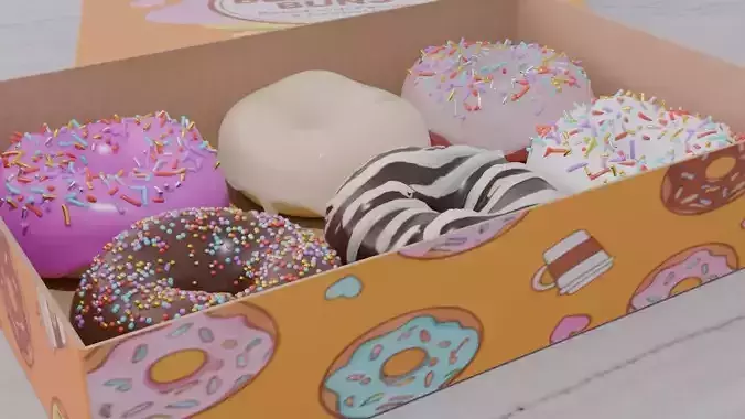 Photorealistic Donut Box Set - 6 Pack - PBR High-Detail