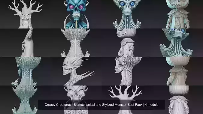 Creepy Creatures - Biomechanical and Stylized Monster Bust Pack