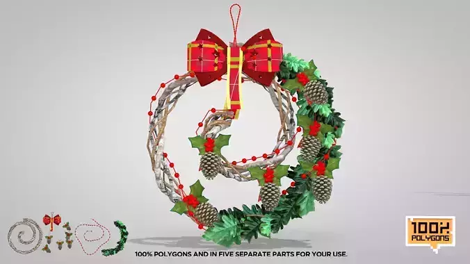 Christmas Wreath - Dried Pine Branches 3D Model