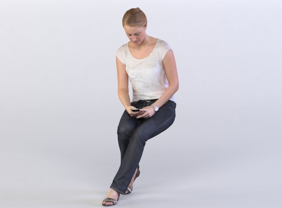 Maria 0143 Woman sitting typing on a phone 3D model