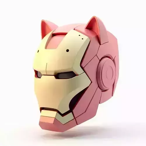 Cat Ear Iron Man Helmet 3D Model Cute Cybernetic Headgear