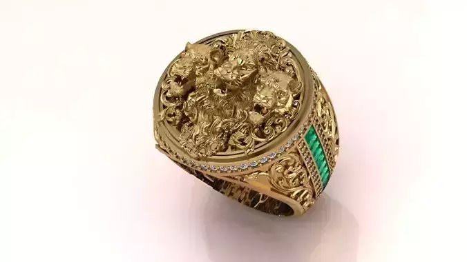 Three Lions Ring jewelry 3D model - for Him