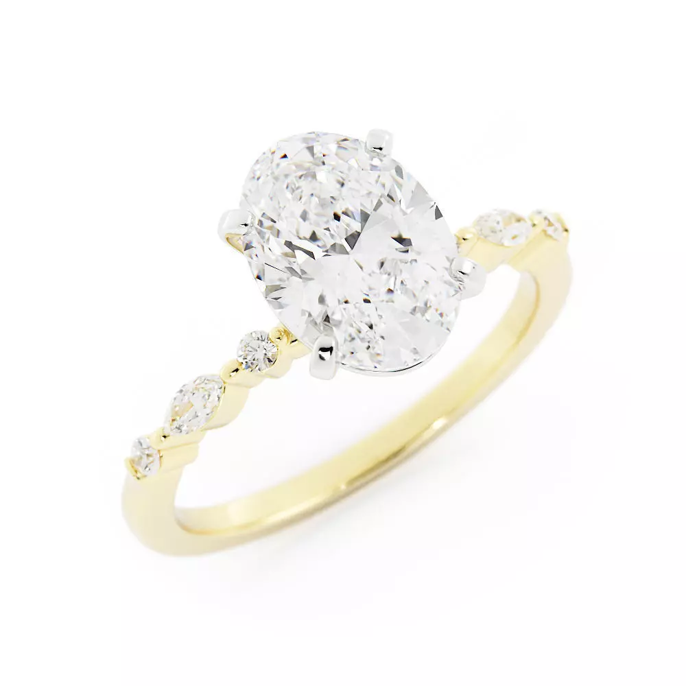 Oval Solitaire Bridal Set With separate files for wedding band  3D print model_4