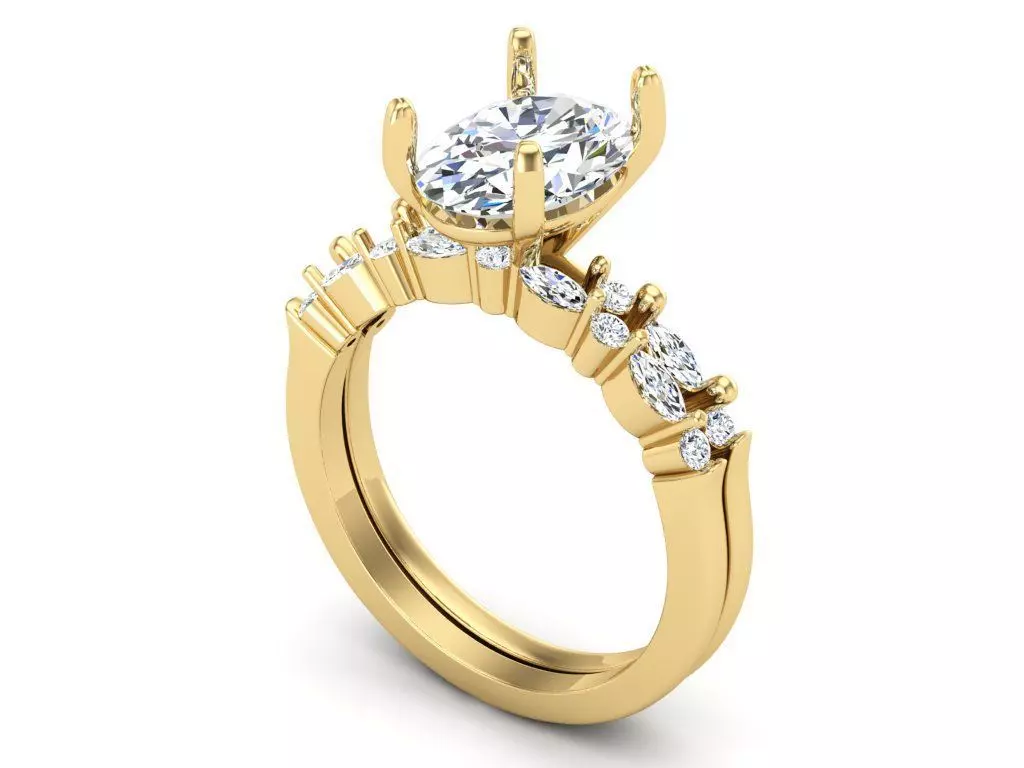 Oval Solitaire Bridal Set With separate files for wedding band  3D print model_9