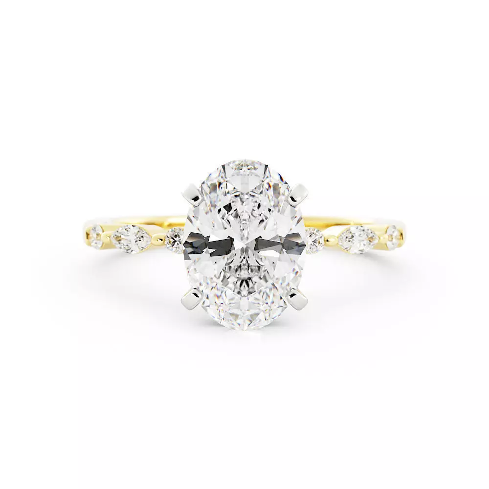 Oval Solitaire Bridal Set With separate files for wedding band  3D print model_1