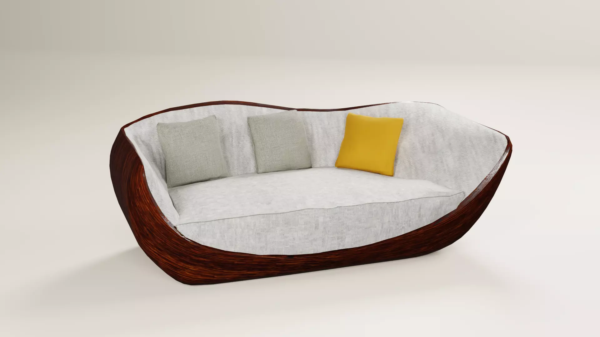 Modern Wooden Shell Sofa with Cushions Low-poly 3D model_1