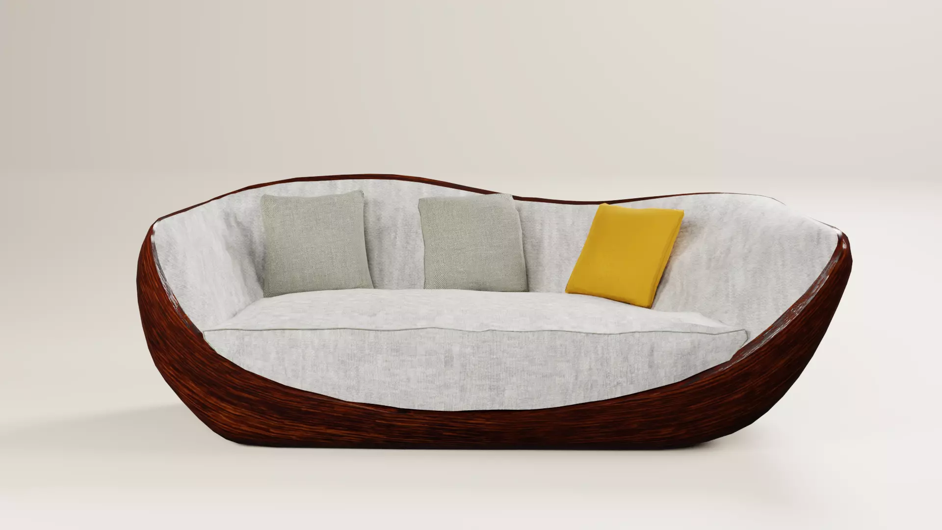 Modern Wooden Shell Sofa with Cushions Low-poly 3D model_3