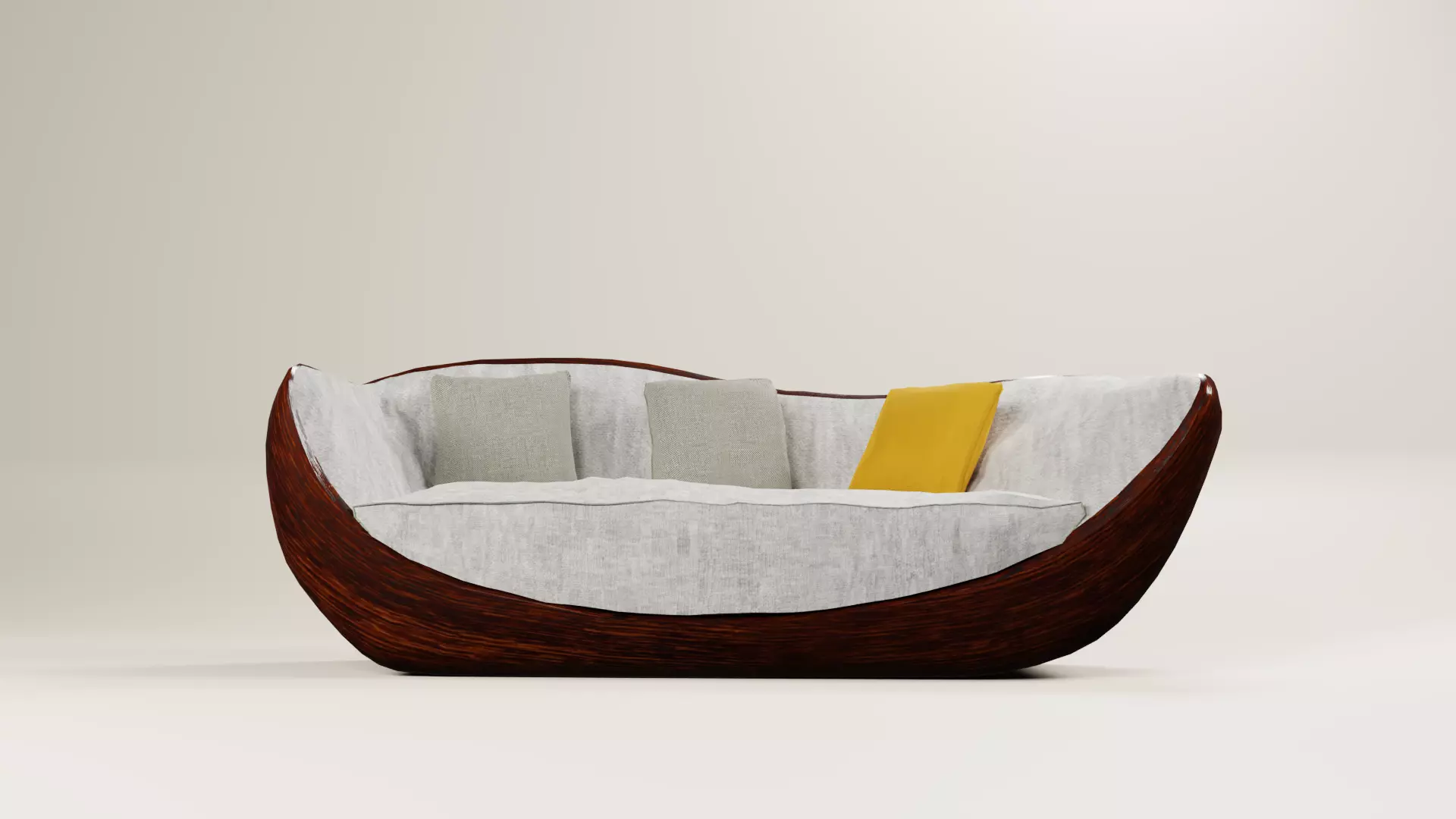 Modern Wooden Shell Sofa with Cushions Low-poly 3D model_4