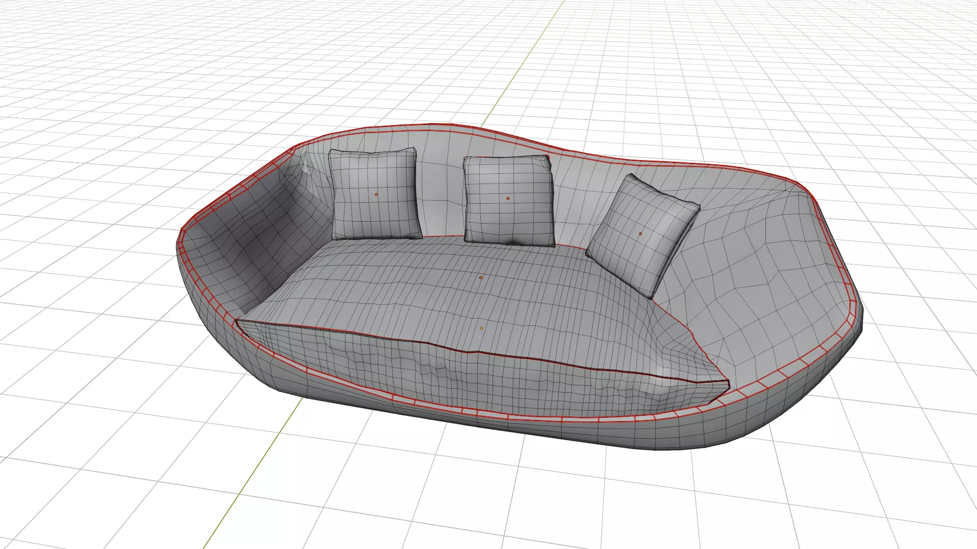 Modern Wooden Shell Sofa with Cushions Low-poly 3D model_7