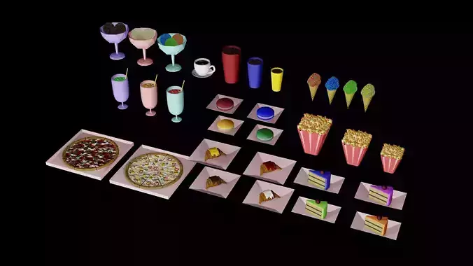 3D Food Pac Pizza Desserts Drinks Ice Cream Popcorn Pastries 
