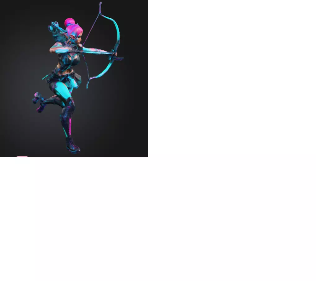 Neon Cyber Elf Archer Miniatura   Elfa Arqueira Ciberpunk 3D print model_5