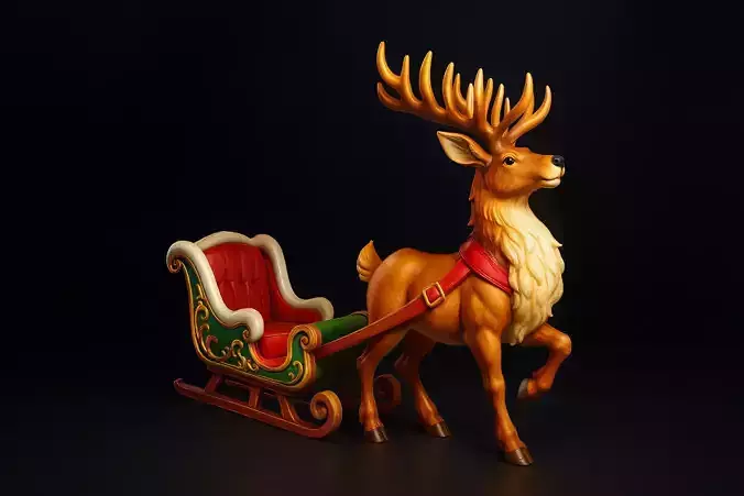 Festive Reindeer Christmas Sleigh Holiday Decor Santa Sleigh