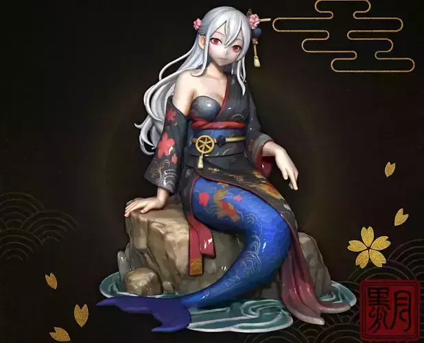 Kimono Mermaid Elegant Fantasy 3D Print Highpoly Sculpt