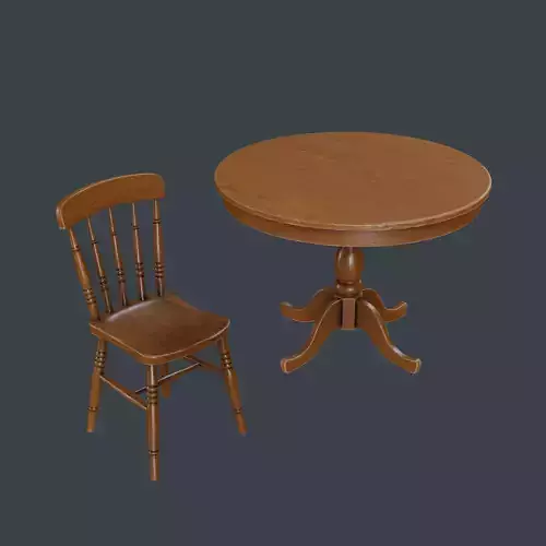Old Dining Table and Chair - PBR Game Ready
