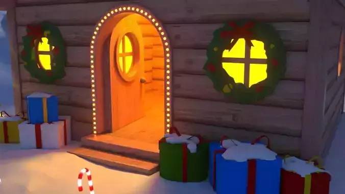 Stylized Christmas Cabin  Low-poly 3D model 6