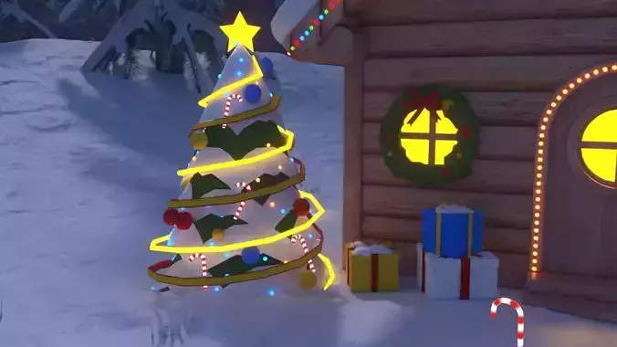 Stylized Christmas Cabin  Low-poly 3D model 7