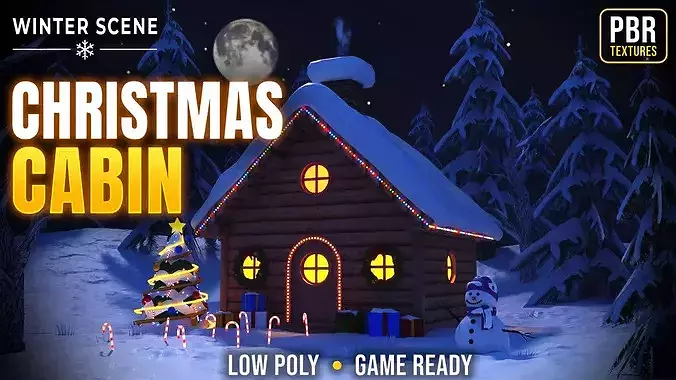 Stylized Christmas Cabin Low-poly 3D model