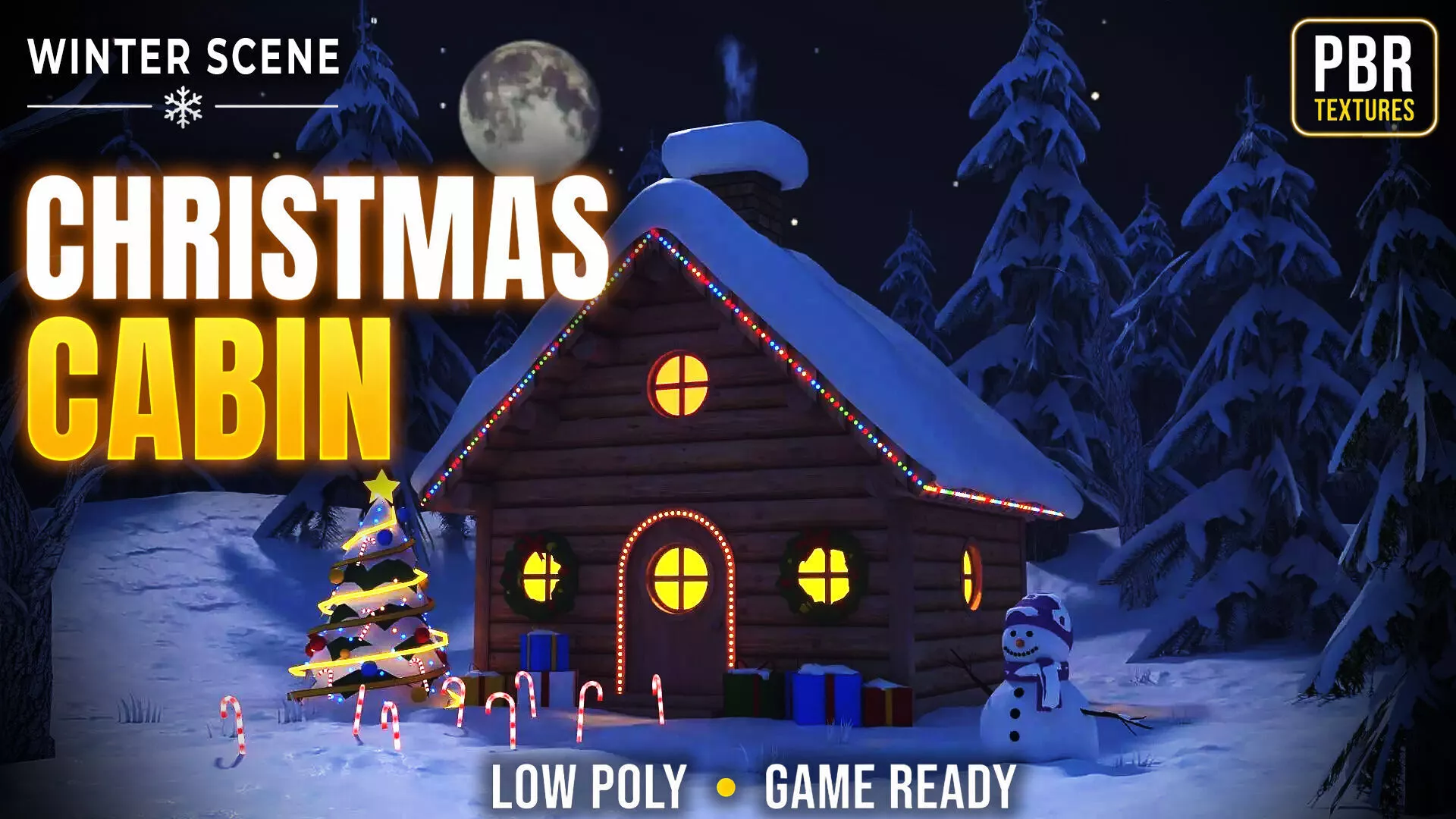Stylized Christmas Cabin Low-poly 3D model