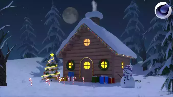 Stylized Christmas Cabin  Low-poly 3D model 3