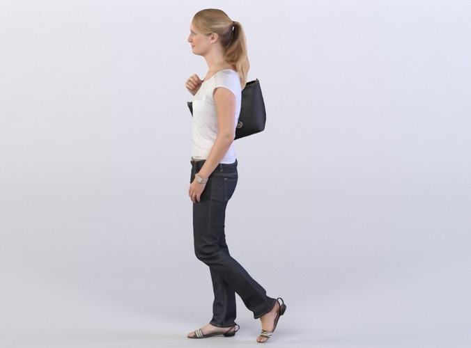 Maria 0149 Woman walking, carrying a bag