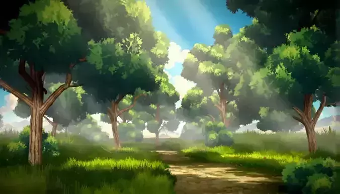 Stylized Anime Forest Tree Bush 3D Assets Pack