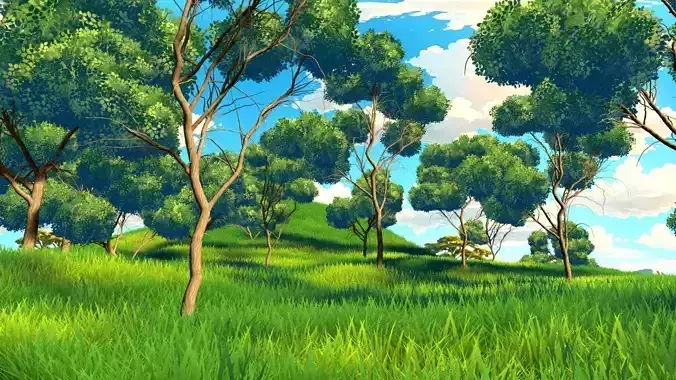 Ghibli Inspired Stylized Trees Game Ready FBX Assets
