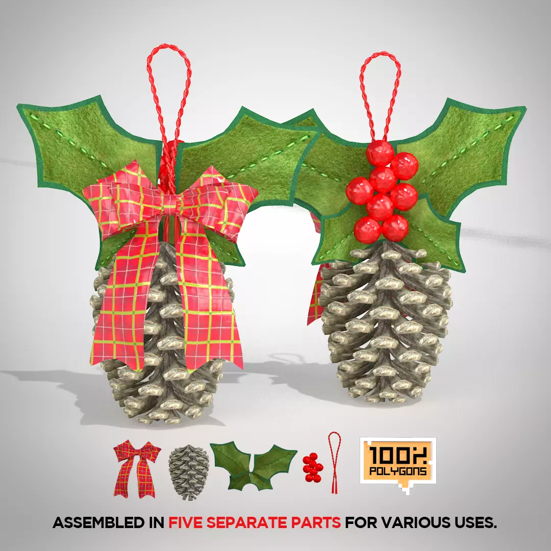 Christmas Pine Cone Decoration 3D Model 3D model_11