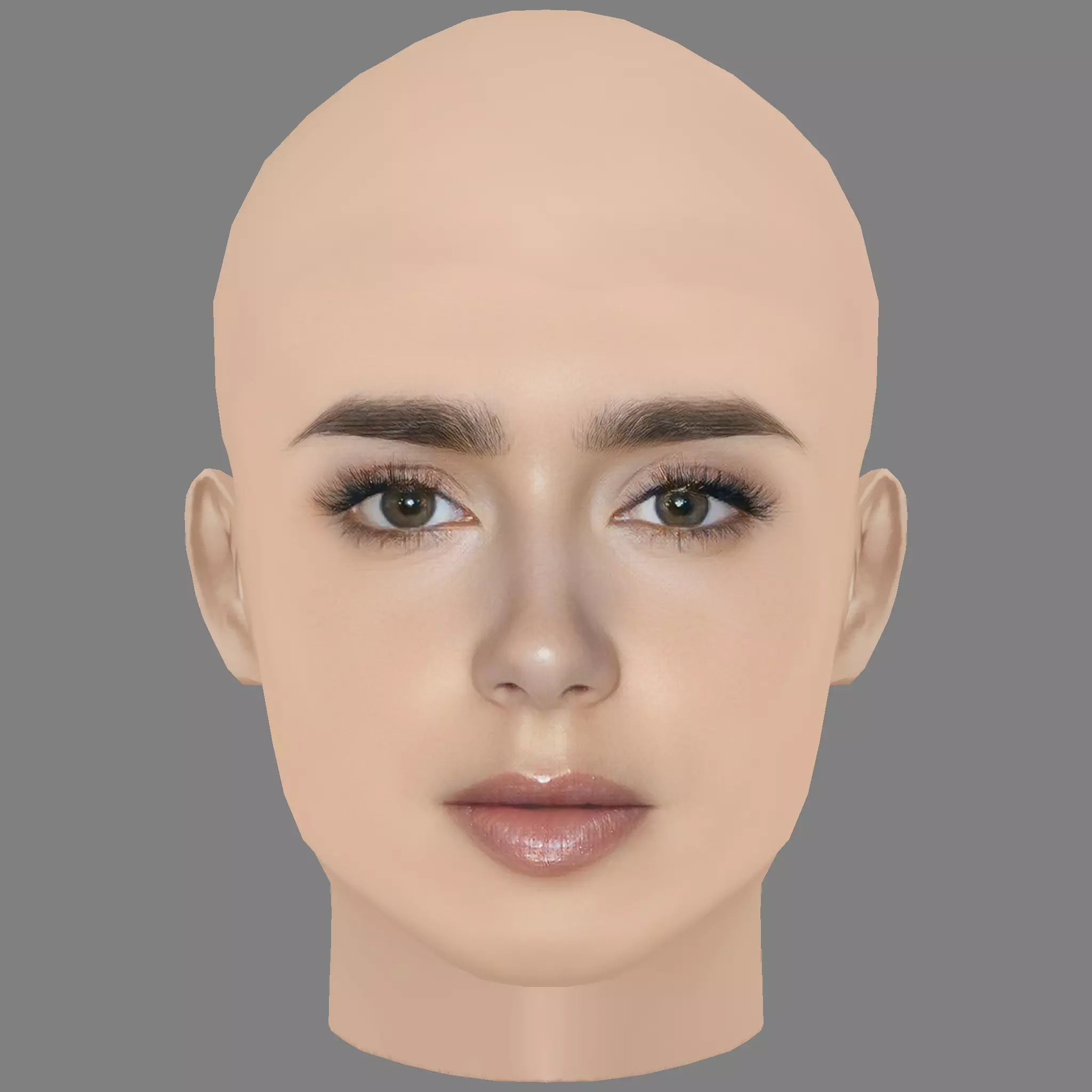 Lily Collins Head - No Hair - Low poly head for game Low-poly 3D model_1