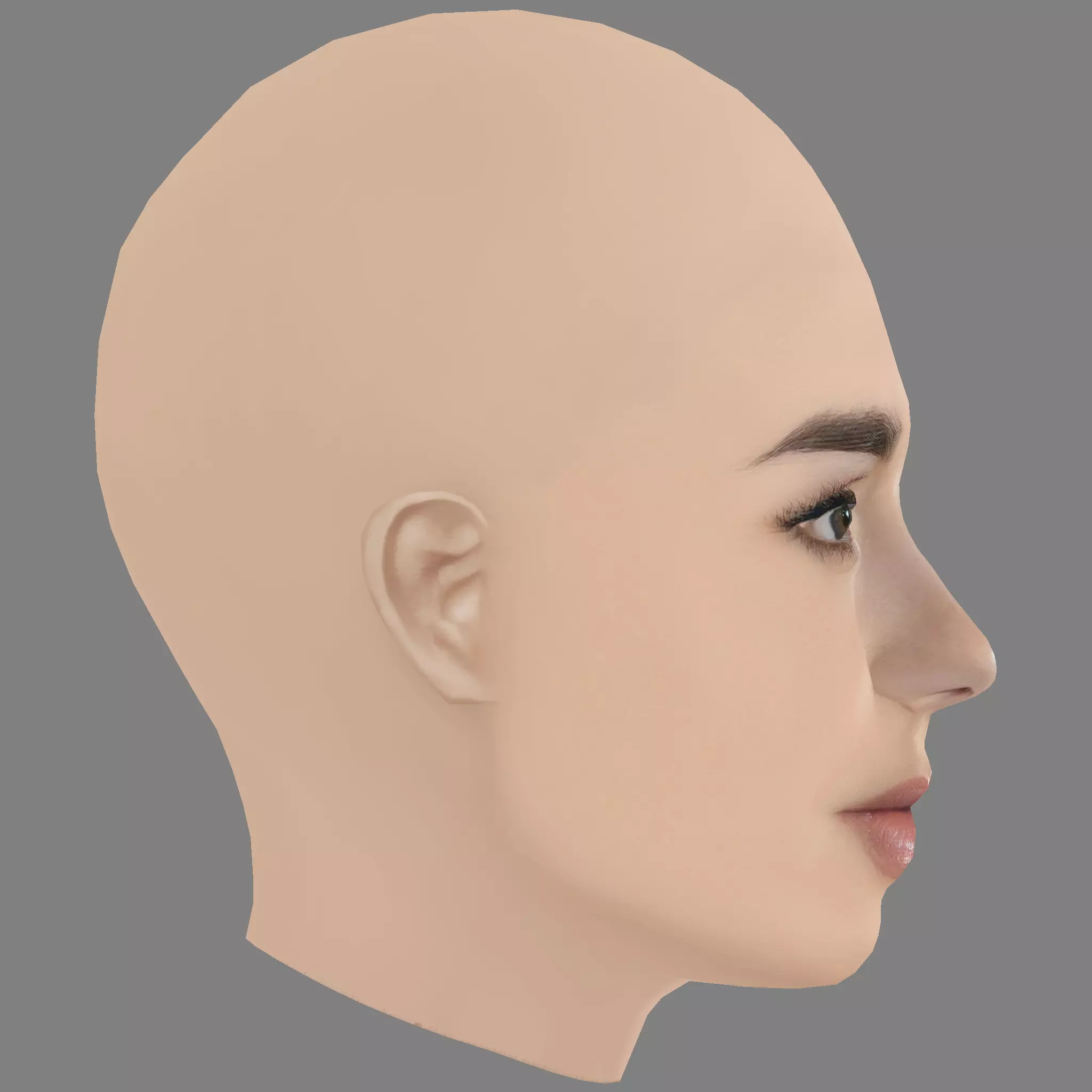 Lily Collins Head - No Hair - Low poly head for game Low-poly 3D model_6