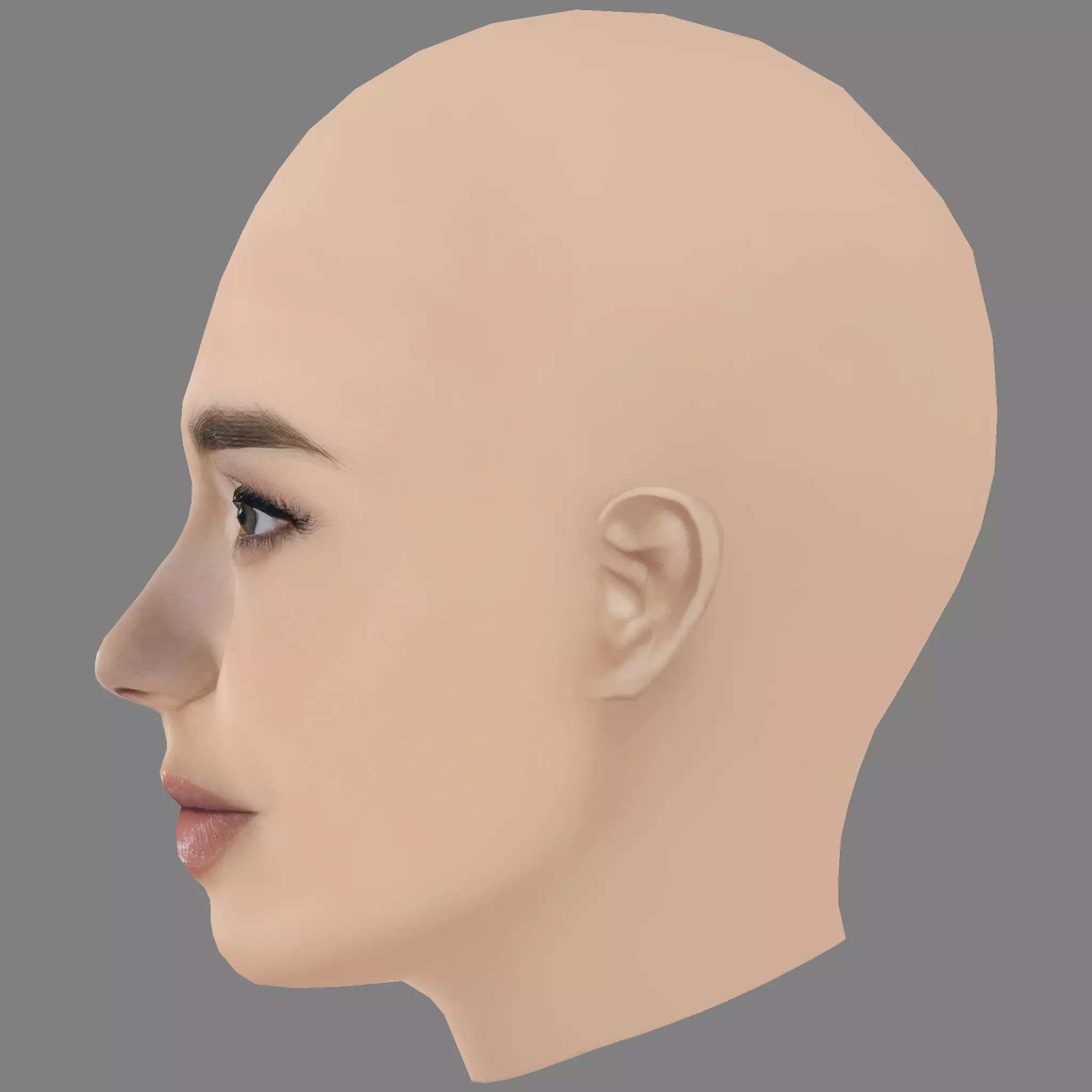 Lily Collins Head - No Hair - Low poly head for game Low-poly 3D model_3