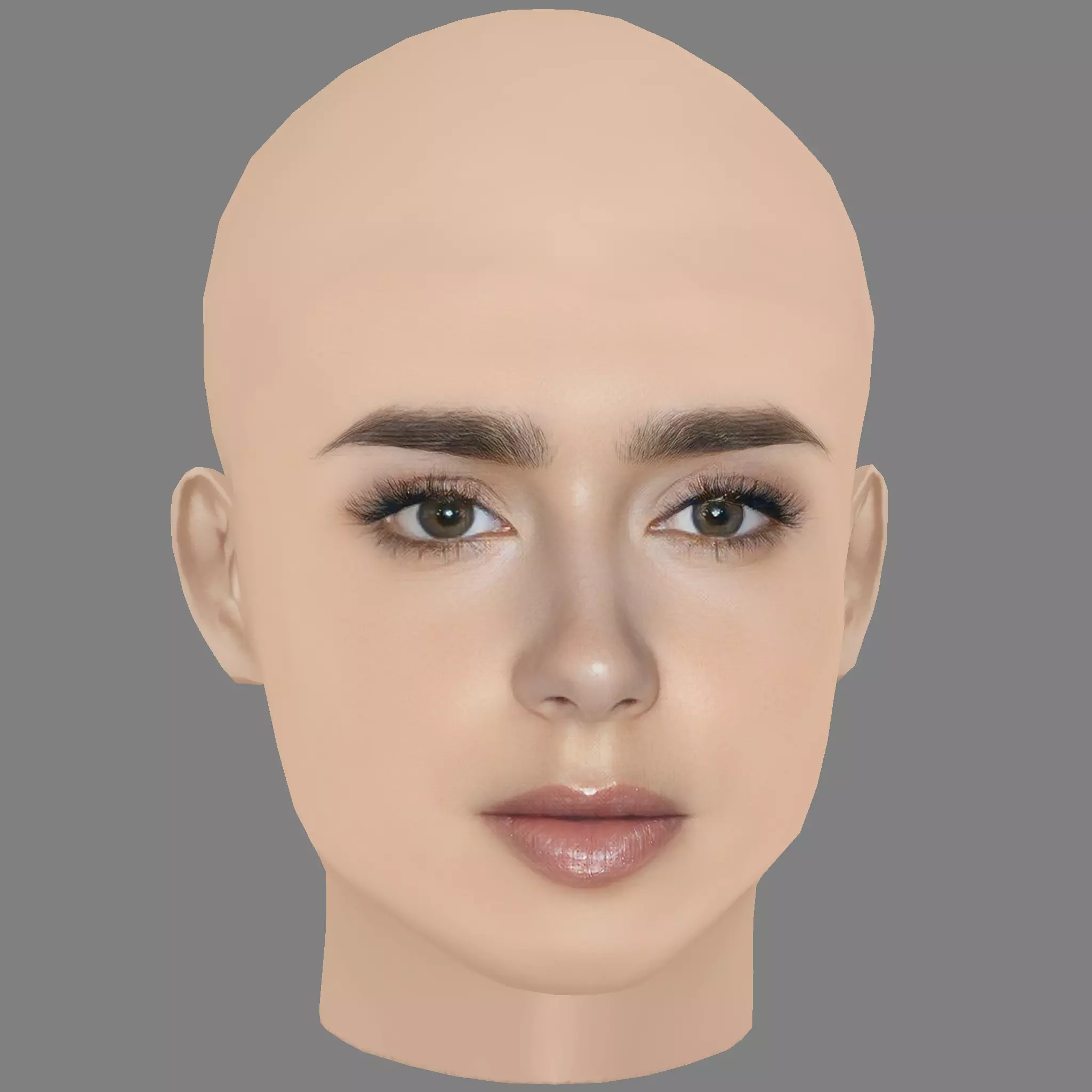 Lily Collins Head - No Hair - Low poly head for game Low-poly 3D model_7