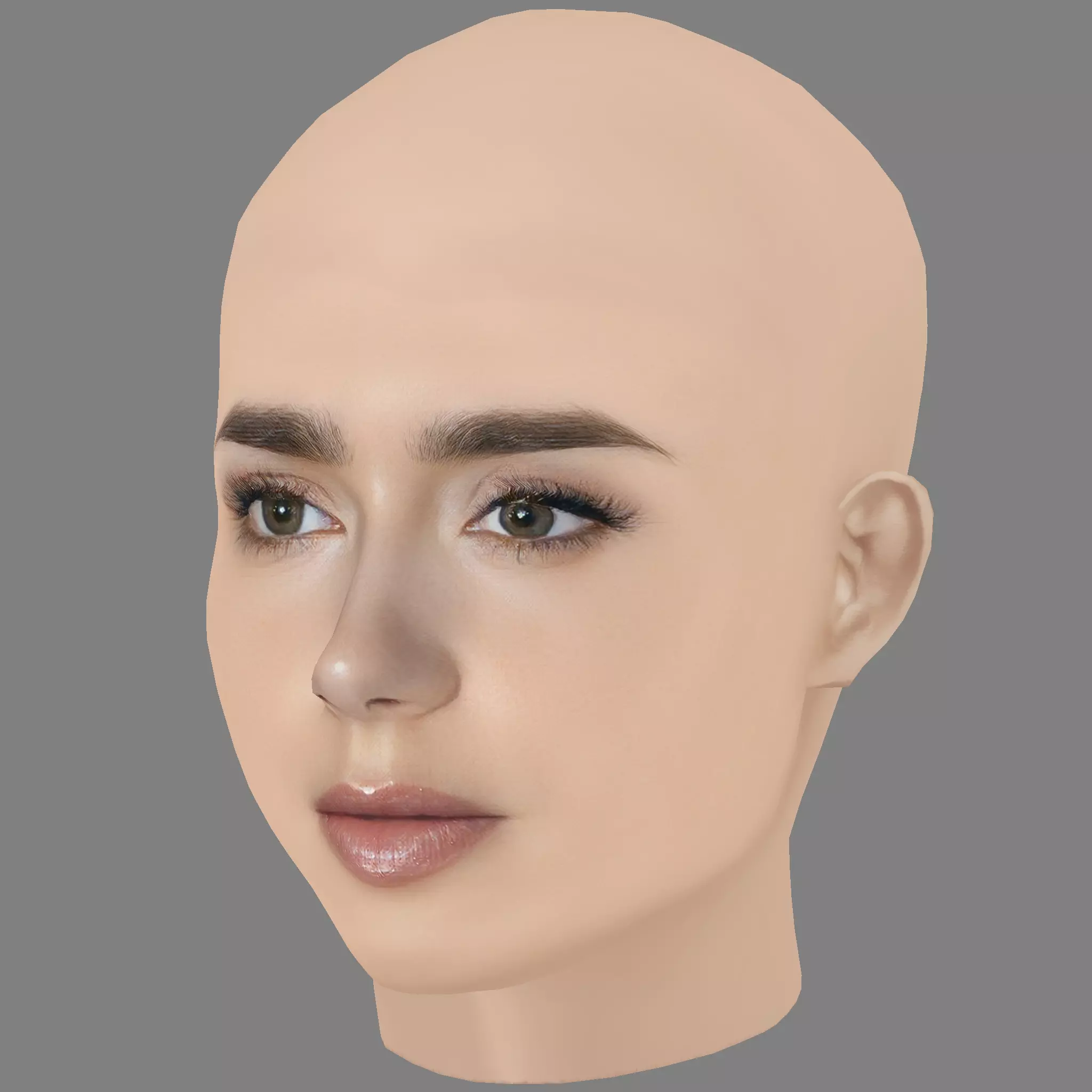 Lily Collins Head - No Hair - Low poly head for game Low-poly 3D model_2