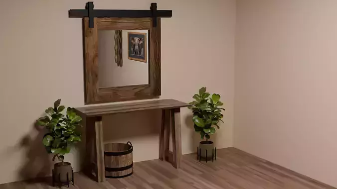 Rustic Entryway Table With Barn Door Mirror
