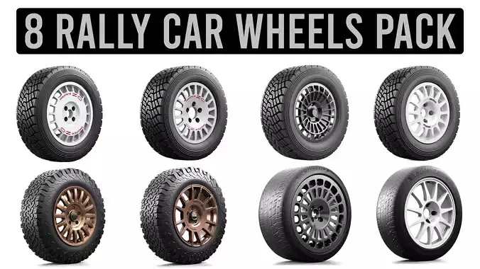 8 Rally Car Wheels Pack