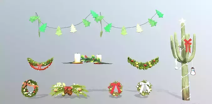 Christmass Dicorations Assets and Ornaments GLB