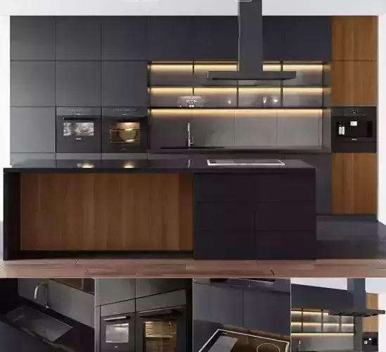 modern kitchen with island 003 Low-poly 3D model