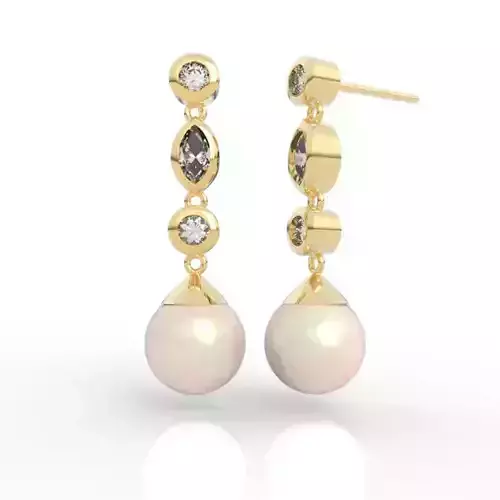 Exclusive Marquise Diamond Pearl Drop Earrings 