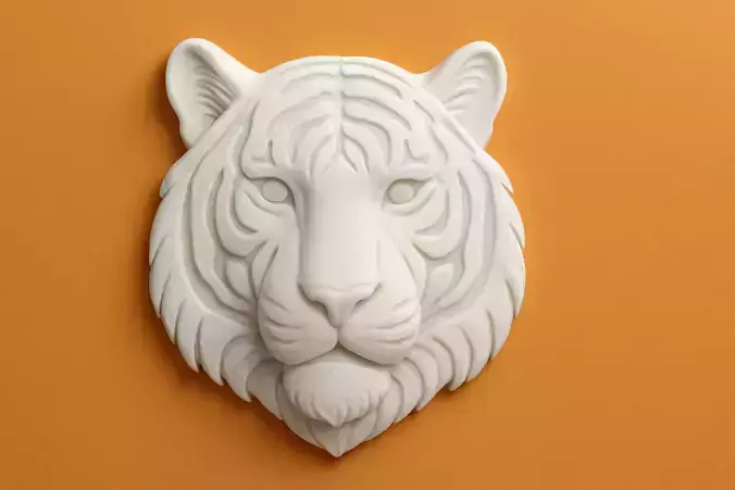 Tiger Head Bas Relief