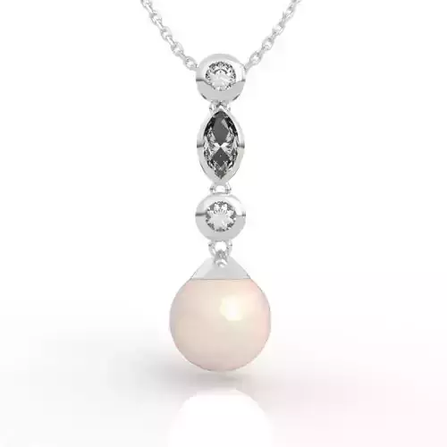 Elegant Marquise Diamond Pearl Drop Pendant
