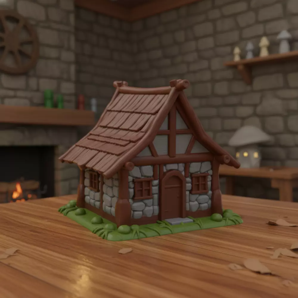 Wood and Rock Fantasy House 3D print ready STL file 3D print model_0