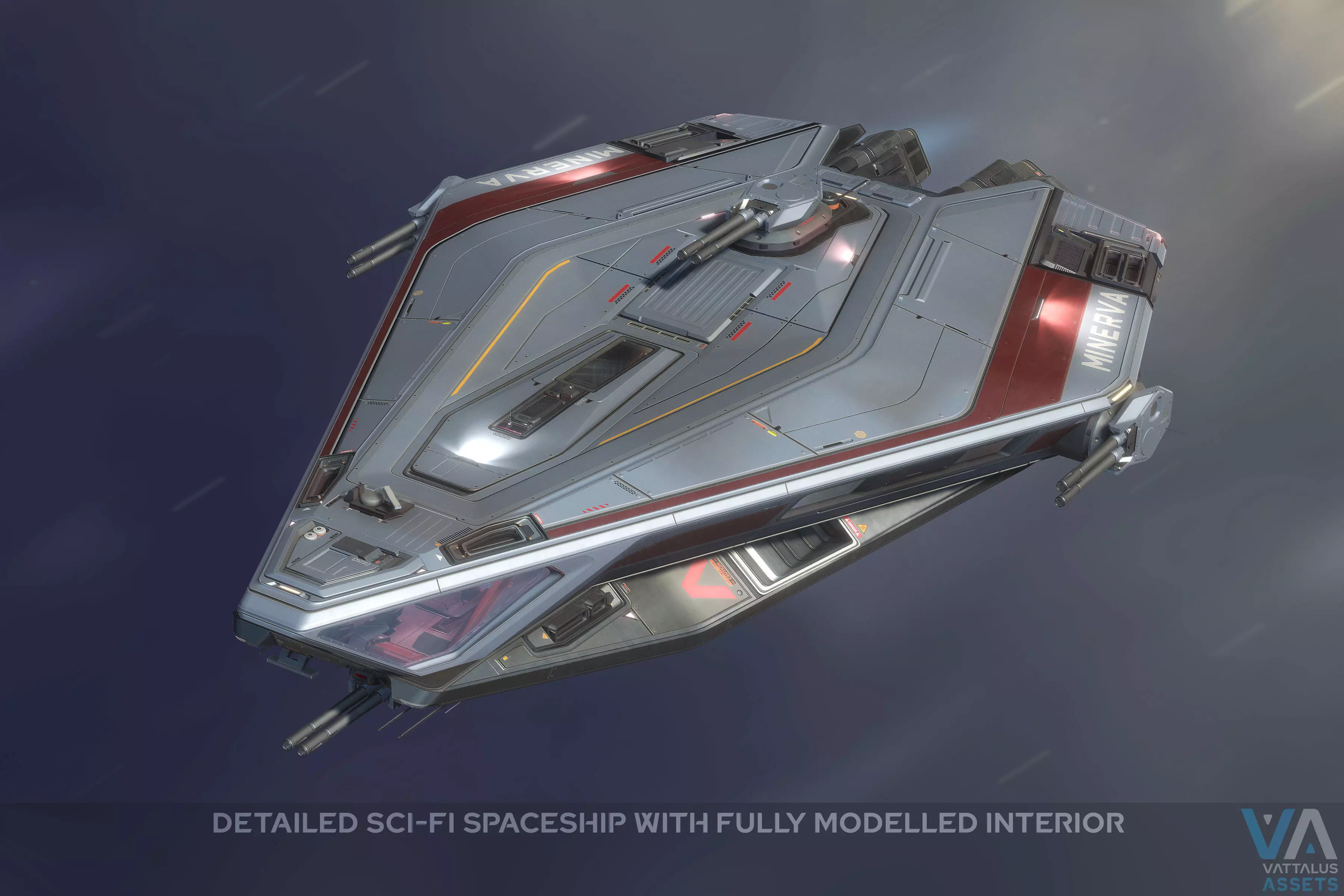 Minerva - Spaceship with Interior Low-poly 3D model_0