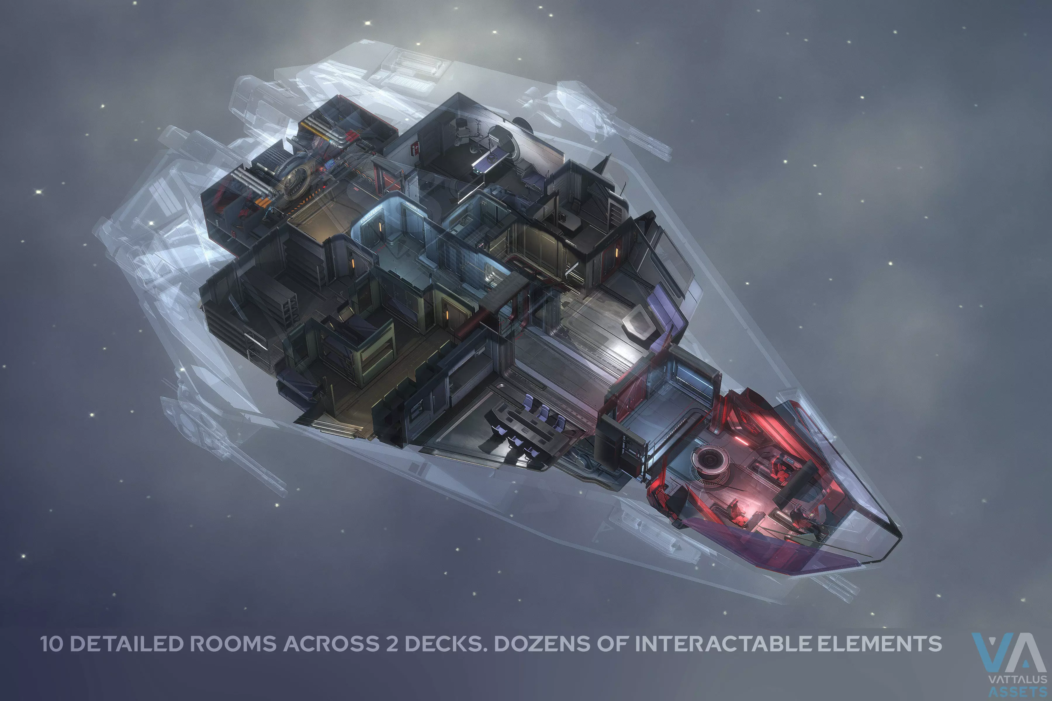 Minerva - Spaceship with Interior Low-poly 3D model_2