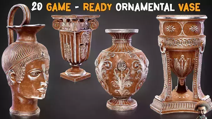 20 Game-Ready Ornamental Vase and Textures   Vol 51