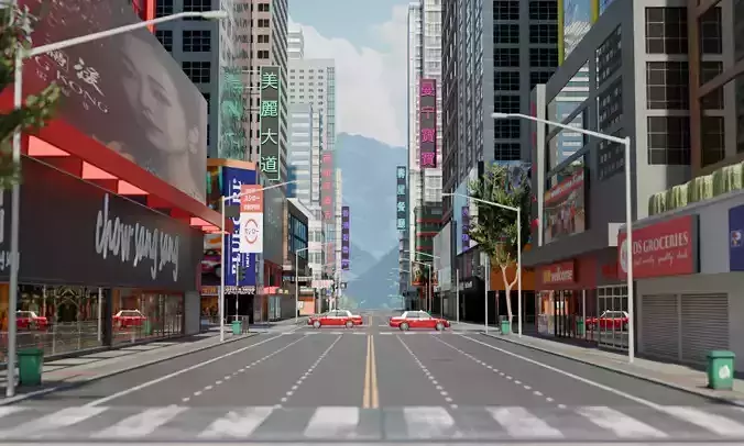 Hong Kong City  Low-poly 3D model