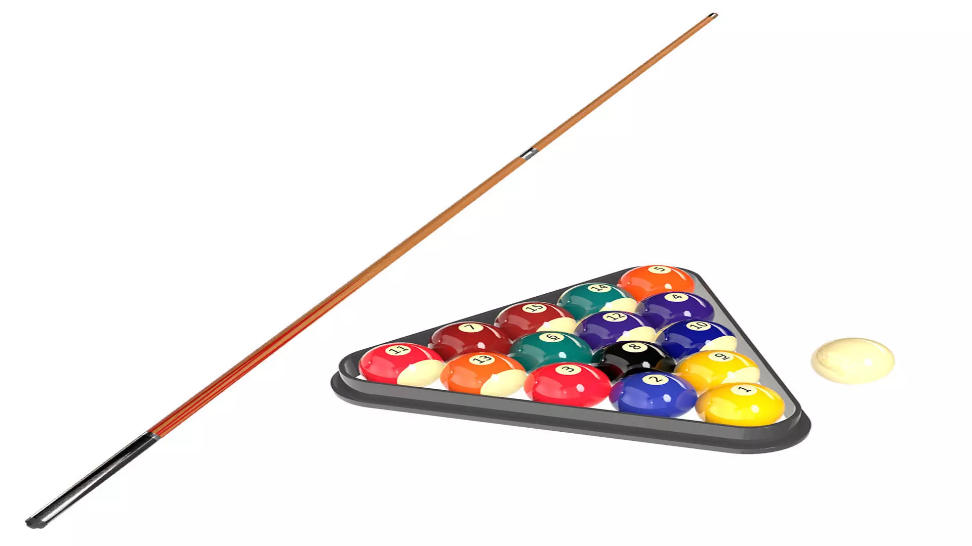 Cue stick and balls Low-poly 3D model
